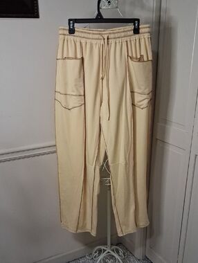 Ladies Casual Drawstring Pants - Cream